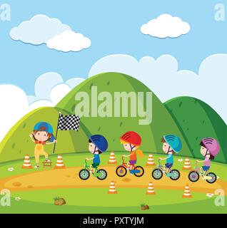 Kids racing bike in the park illustration Stock Vector Image Art