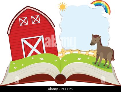 Border template with donkey in the farm illustration Stock Vector