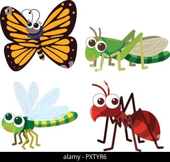 Four different types of insects on white background illustration Stock Vector