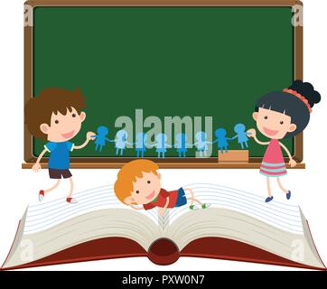 Border template with kids and book illustration Stock Vector