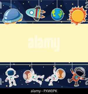 Border template with astronaut in space background illustration Stock ...