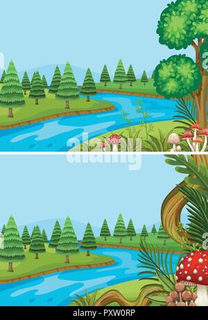 River scenes with pine trees illustration Stock Vector Image & Art - Alamy