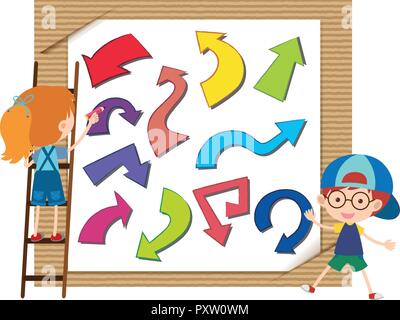 Many arrows in different colors on board illustration Stock Vector
