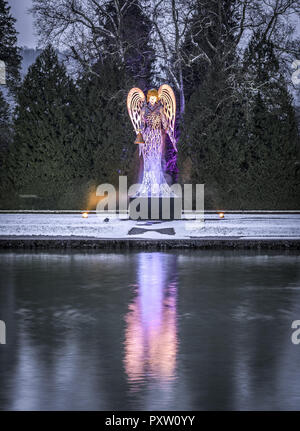 Illuminated Christmas Angel Schloss Hellbrunn, Salzburg Stock Photo