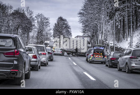 Accident on the A8 motorway Munich-Salzburg Stock Photo
