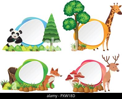 Four border templates with wild animals illustration Stock Vector Image ...