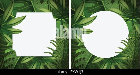 Two frames with green leaves illustration Stock Vector