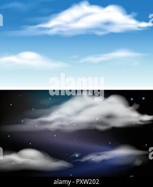 Two sky background at day and night illustration Stock Vector