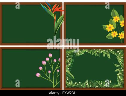 Four frames designs with different types of flowers illustration Stock Vector