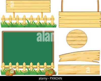Different designs of wooden board illustration Stock Vector