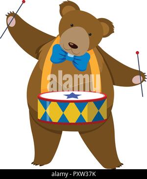 Brown bear playing drum illustration Stock Vector