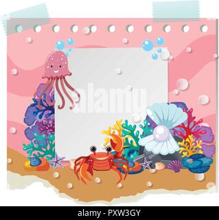 Border template with cute sea animals illustration Stock Vector Image ...