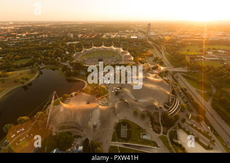 Birds eye view over the Olympic Park in Munich, Bavaria made by a DJI ...