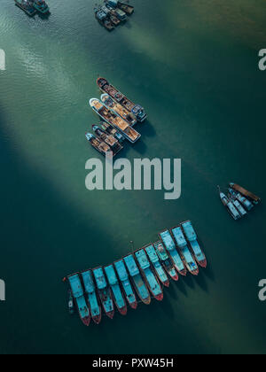 Indonesia, Bali, Aerial view of old boats Stock Photo