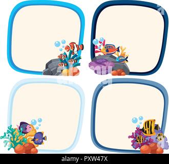 Border template with fish and coral reef illustration Stock Vector ...
