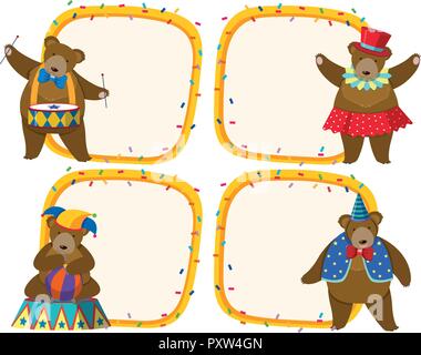 Border template with brown bear in circus illustration Stock Vector