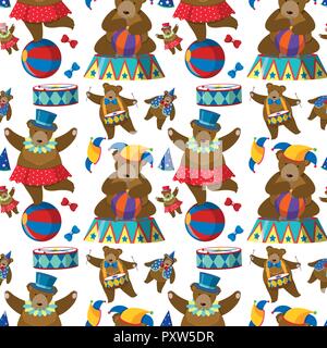 Seamless background with circus bears illustration Stock Vector