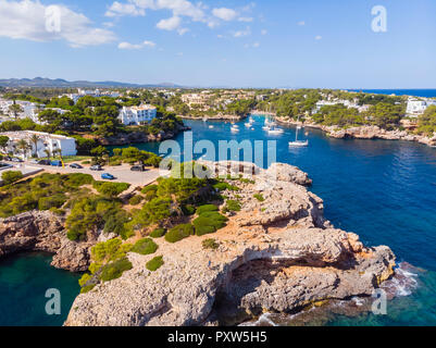 Spain, Mallorca, Portocolom, Aerial view of Cala d'Or and bay Cala Ferrera Stock Photo