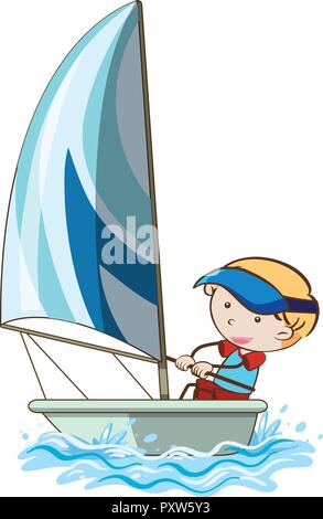 A Boy Sail the Boat illustration Stock Vector