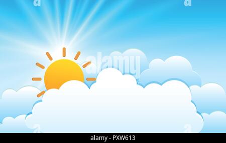 Sky background with sun behind the clouds illustration Stock Vector