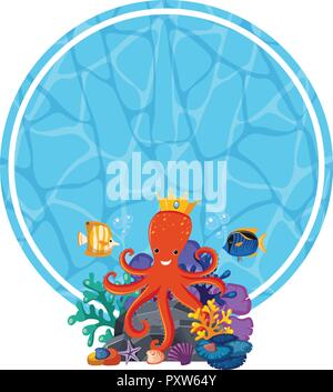 Border template with sea creatures illustration Stock Vector