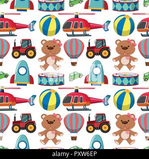 Seamless background with teddybears and other toys illustration Stock Vector