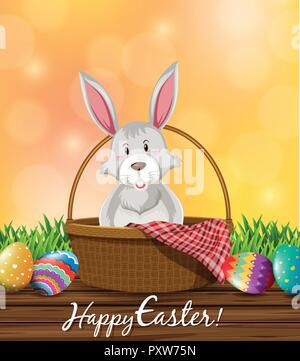 Gray bunny and decorated eggs for easter illustration Stock Vector
