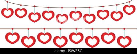 Heart frames hanging on string illustration Stock Vector
