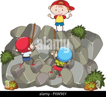 Doodle Kids Doing Rock Climbing illustration Stock Vector