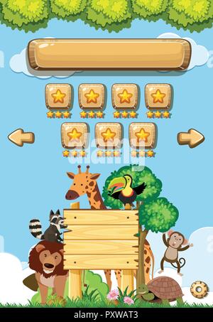 Game background template with wild animals in forest illustration Stock Vector