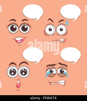 Human faces and expression bubbles illustration Stock Vector