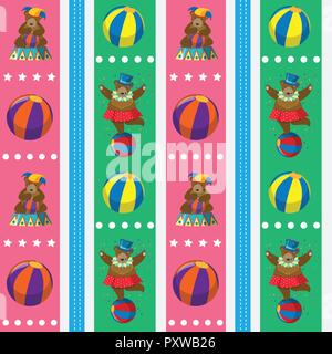 Seamless background design with bears and balls illustration Stock Vector