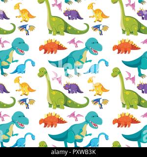 Seamless background with many dinosaurs illustration Stock Vector