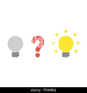 Vector illustration icon concept of question mark between grey and glowing light bulbs. Stock Vector