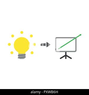 Vector illustration icon concept of glowing light bulb with sales chart arrow moving up. Stock Vector