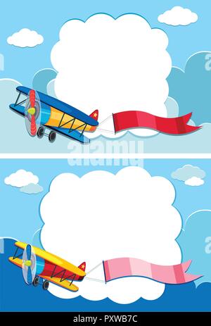 Two border templates with airplane in the sky illustration Stock Vector