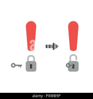Vector illustration icon concept of exclamation mark with padlock and key unlock. Stock Vector