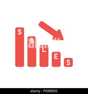 Vector illustration icon concept of sales bar graph moving down. Stock Vector