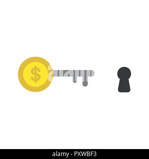 Vector illustration icon concept of dollar coin key with keyhole. Stock Vector
