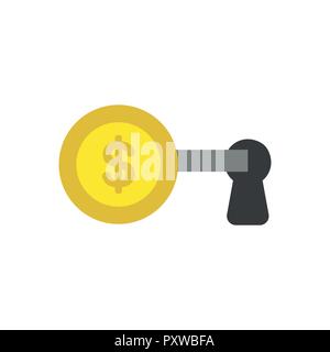 Vector illustration icon concept of dollar coin key into keyhole. Stock Vector