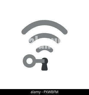 Vector illustration icon concept of wireless wifi symbol and key into keyhole. Stock Vector