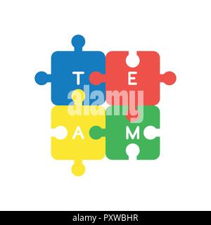 Vector icon concept of connected team jigsaw puzzle pieces. Black ...