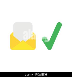 Vector illustration icon concept of mail envelope and blank paper with check mark. Stock Vector