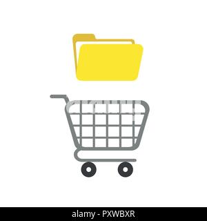 Vector illustration icon concept of shopping cart with opened file folder. Stock Vector