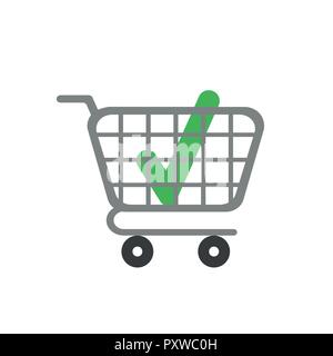 Vector illustration icon concept of check mark inside shopping cart. Stock Vector