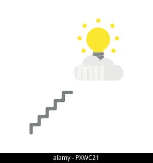 Vector illustration icon concept of glowing light bulb on cloud with stairs. Stock Vector