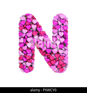 Valentine letter N - Capital 3d pink hearts font isolated on white background. This alphabet is perfect for creative illustrations related but not lim Stock Photo