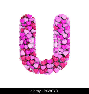 Valentine letter U - Capital 3d pink hearts font isolated on white background. This alphabet is perfect for creative illustrations related but not lim Stock Photo