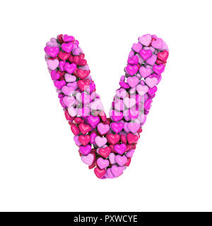 Valentine letter V - Capital 3d pink hearts font isolated on white background. This alphabet is perfect for creative illustrations related but not lim Stock Photo