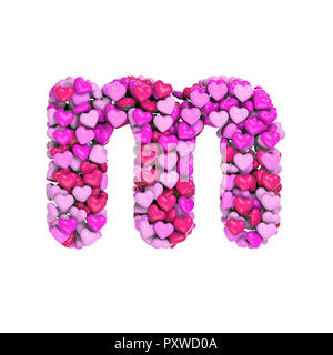 Valentine letter M - Lowercase 3d pink hearts font isolated on white background. This alphabet is perfect for creative illustrations related but not l Stock Photo